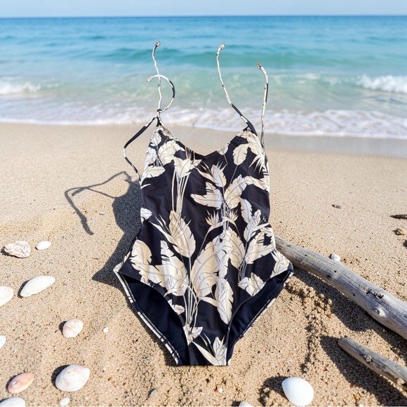 Heat Other - Heat Swim Navy and White Palm Leaf  Print one piece